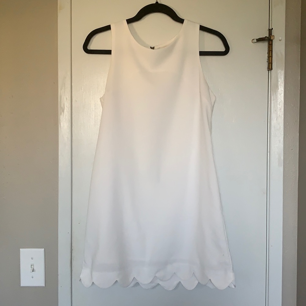 White scalloped sheath dress